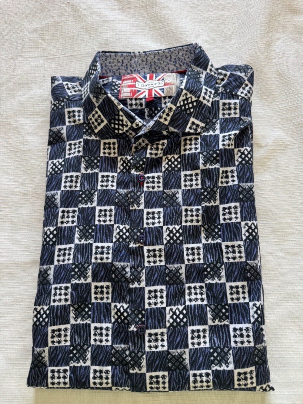 7 Downie St London Check-Pattern Navy Button-Down Shirt 3XL